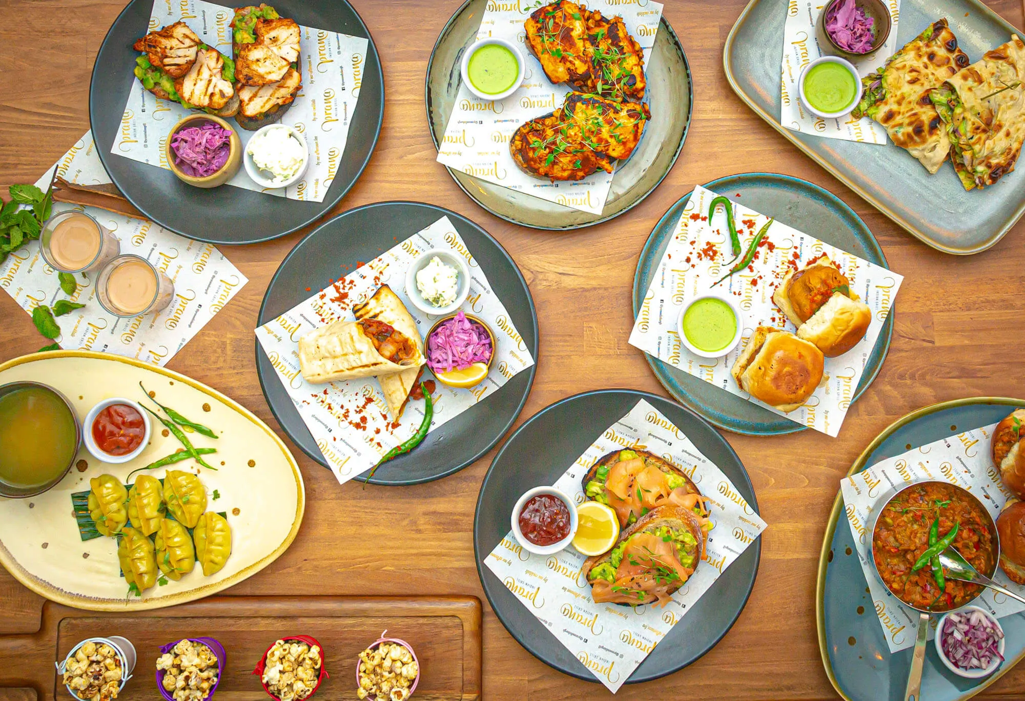 An aerial spread of Prahna dishes